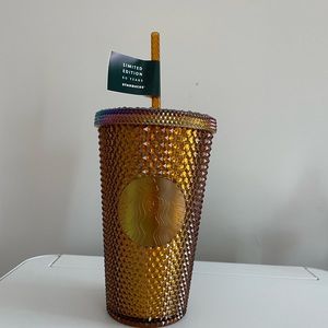 NWT Starbucks gold sparkle tumbler cup 16oz
50th year anniversary up